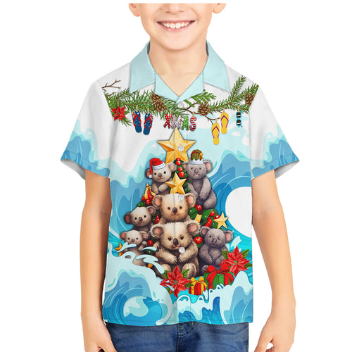 personalised-australia-koala-christmas-family-matching-mermaid-dress-and-hawaiian-shirt-merry-and-bright-breaking-wave