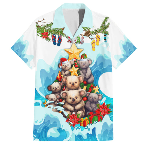 personalised-australia-koala-christmas-family-matching-off-shoulder-long-sleeve-dress-and-hawaiian-shirt-merry-and-bright-breaking-wave
