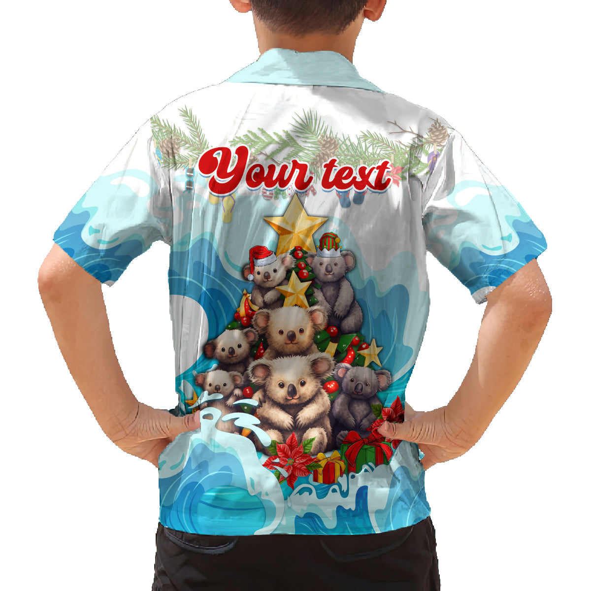 personalised-australia-koala-christmas-family-matching-off-shoulder-maxi-dress-and-hawaiian-shirt-merry-and-bright-breaking-wave