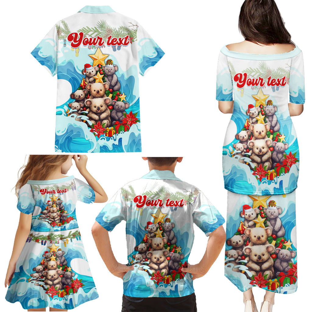 personalised-australia-koala-christmas-family-matching-puletasi-dress-and-hawaiian-shirt-merry-and-bright-breaking-wave