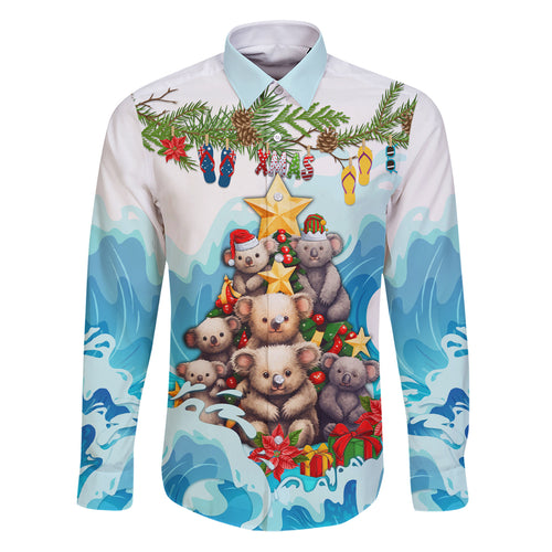 personalised-australia-koala-christmas-family-matching-puletasi-dress-and-hawaiian-shirt-merry-and-bright-breaking-wave