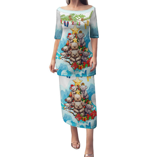 personalised-australia-koala-christmas-family-matching-puletasi-dress-and-hawaiian-shirt-merry-and-bright-breaking-wave