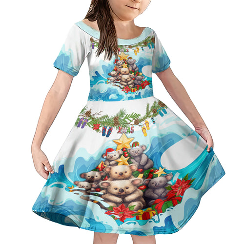 personalised-australia-koala-christmas-family-matching-short-sleeve-bodycon-dress-and-hawaiian-shirt-merry-and-bright-breaking-wave