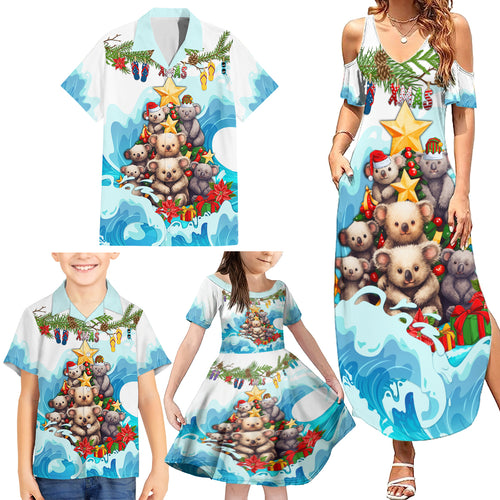 personalised-australia-koala-christmas-family-matching-summer-maxi-dress-and-hawaiian-shirt-merry-and-bright-breaking-wave