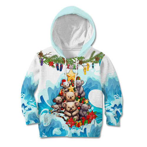 personalised-australia-koala-christmas-kid-hoodie-merry-and-bright-breaking-wave