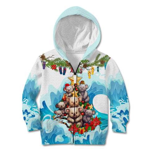 personalised-australia-koala-christmas-kid-hoodie-merry-and-bright-breaking-wave