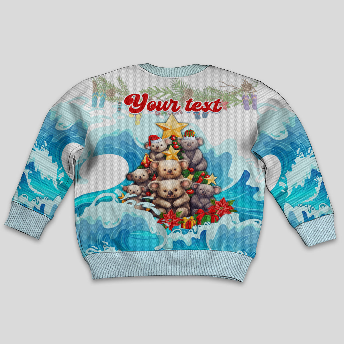 personalised-australia-koala-christmas-kid-ugly-christmas-sweater-merry-and-bright-breaking-wave