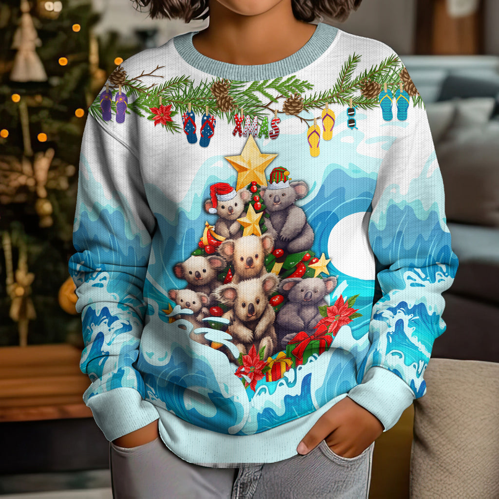 personalised-australia-koala-christmas-kid-ugly-christmas-sweater-merry-and-bright-breaking-wave