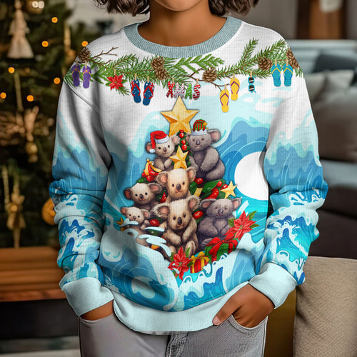 personalised-australia-koala-christmas-kid-ugly-christmas-sweater-merry-and-bright-breaking-wave