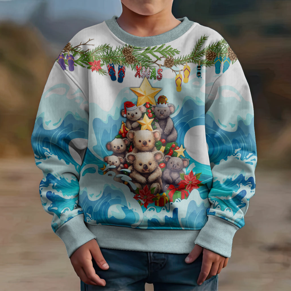 personalised-australia-koala-christmas-kid-ugly-christmas-sweater-merry-and-bright-breaking-wave