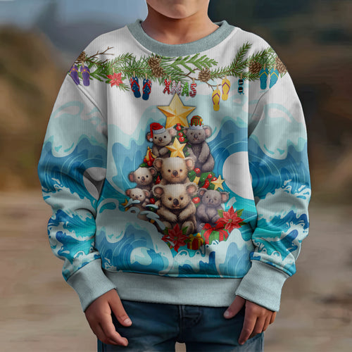 personalised-australia-koala-christmas-kid-ugly-christmas-sweater-merry-and-bright-breaking-wave