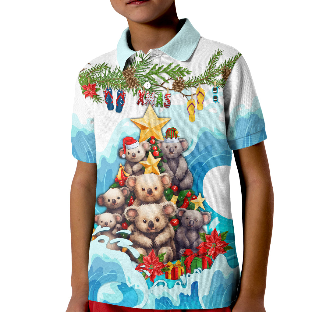 personalised-australia-koala-christmas-kid-polo-shirt-merry-and-bright-breaking-wave