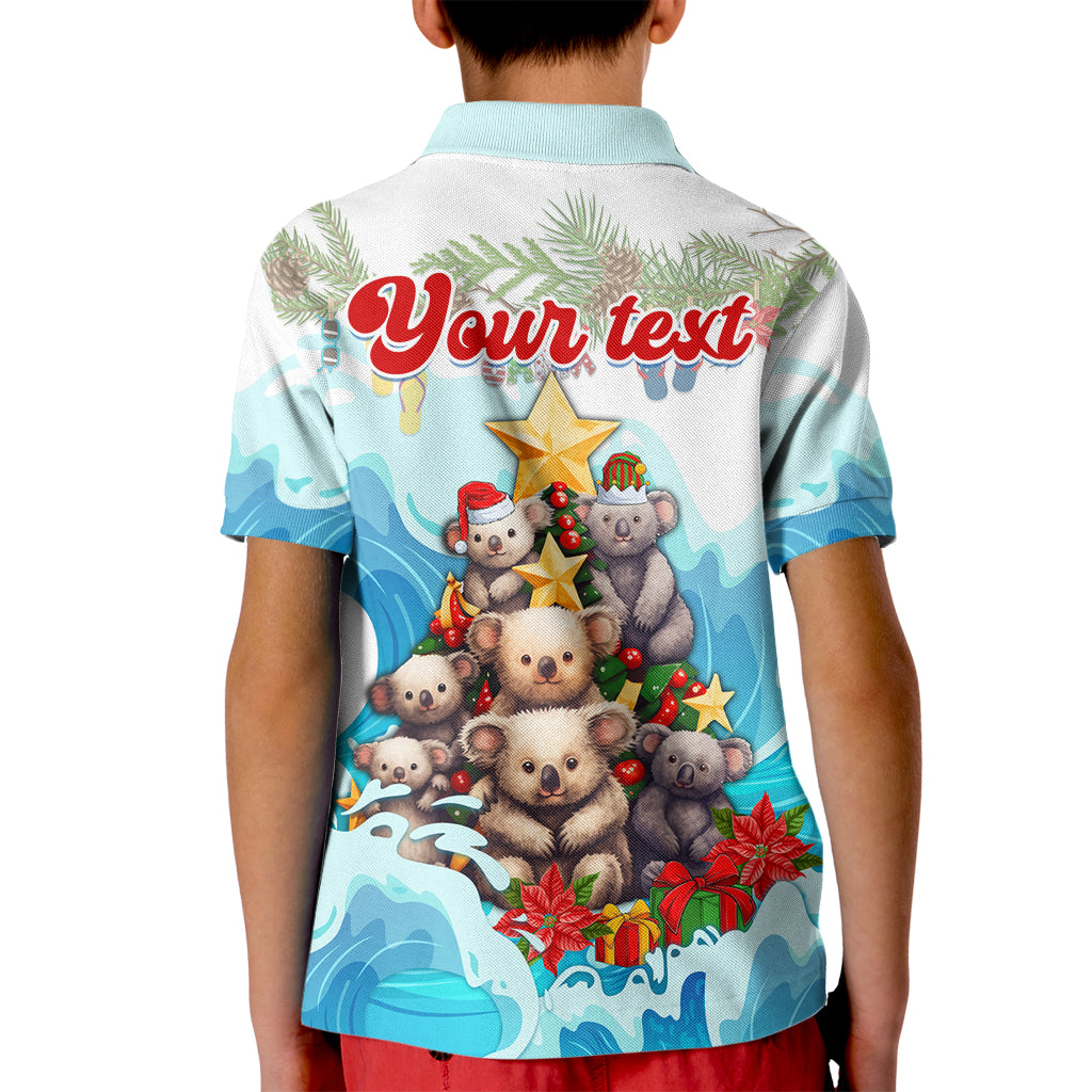 personalised-australia-koala-christmas-kid-polo-shirt-merry-and-bright-breaking-wave