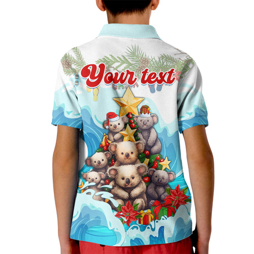 personalised-australia-koala-christmas-kid-polo-shirt-merry-and-bright-breaking-wave