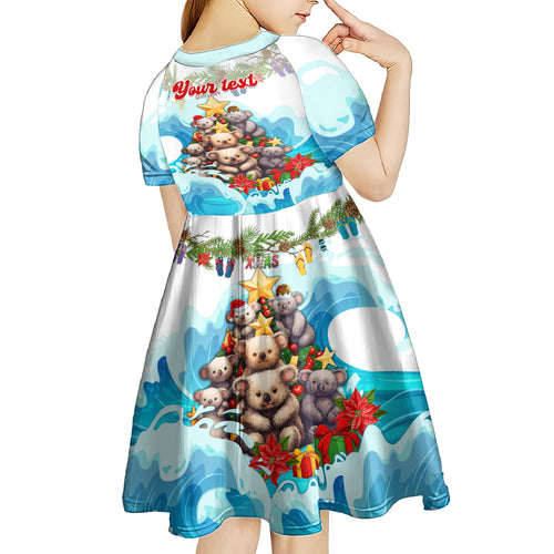 personalised-australia-koala-christmas-kid-short-sleeve-dress-merry-and-bright-breaking-wave