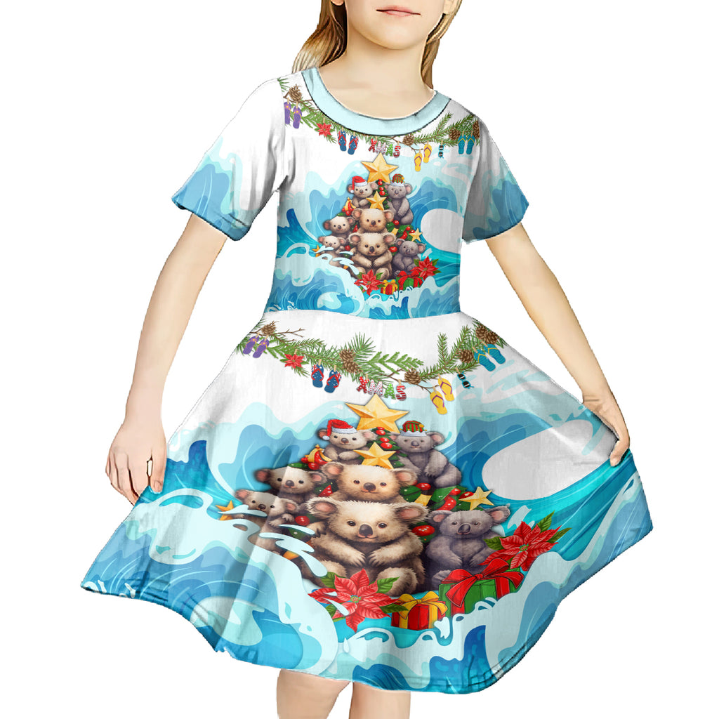 personalised-australia-koala-christmas-kid-short-sleeve-dress-merry-and-bright-breaking-wave