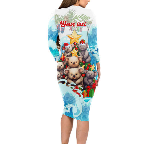 personalised-australia-koala-christmas-long-sleeve-bodycon-dress-merry-and-bright-breaking-wave