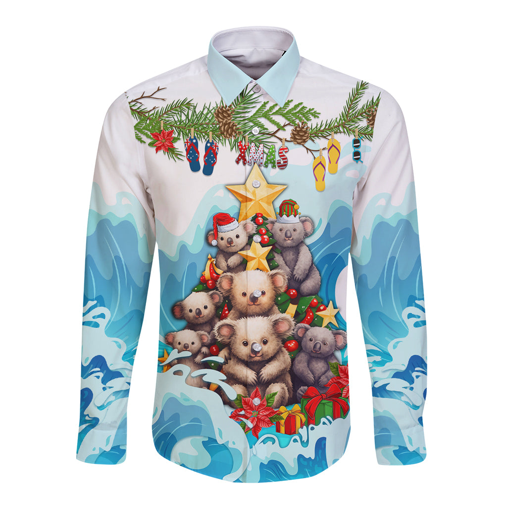 personalised-australia-koala-christmas-long-sleeve-button-shirt-merry-and-bright-breaking-wave