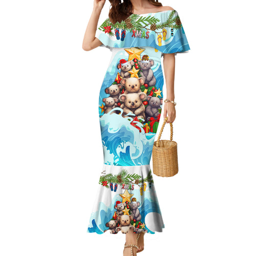 personalised-australia-koala-christmas-mermaid-dress-merry-and-bright-breaking-wave
