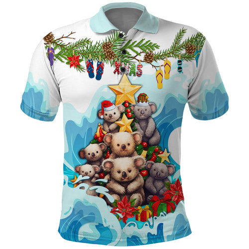 personalised-australia-koala-christmas-polo-shirt-merry-and-bright-breaking-wave
