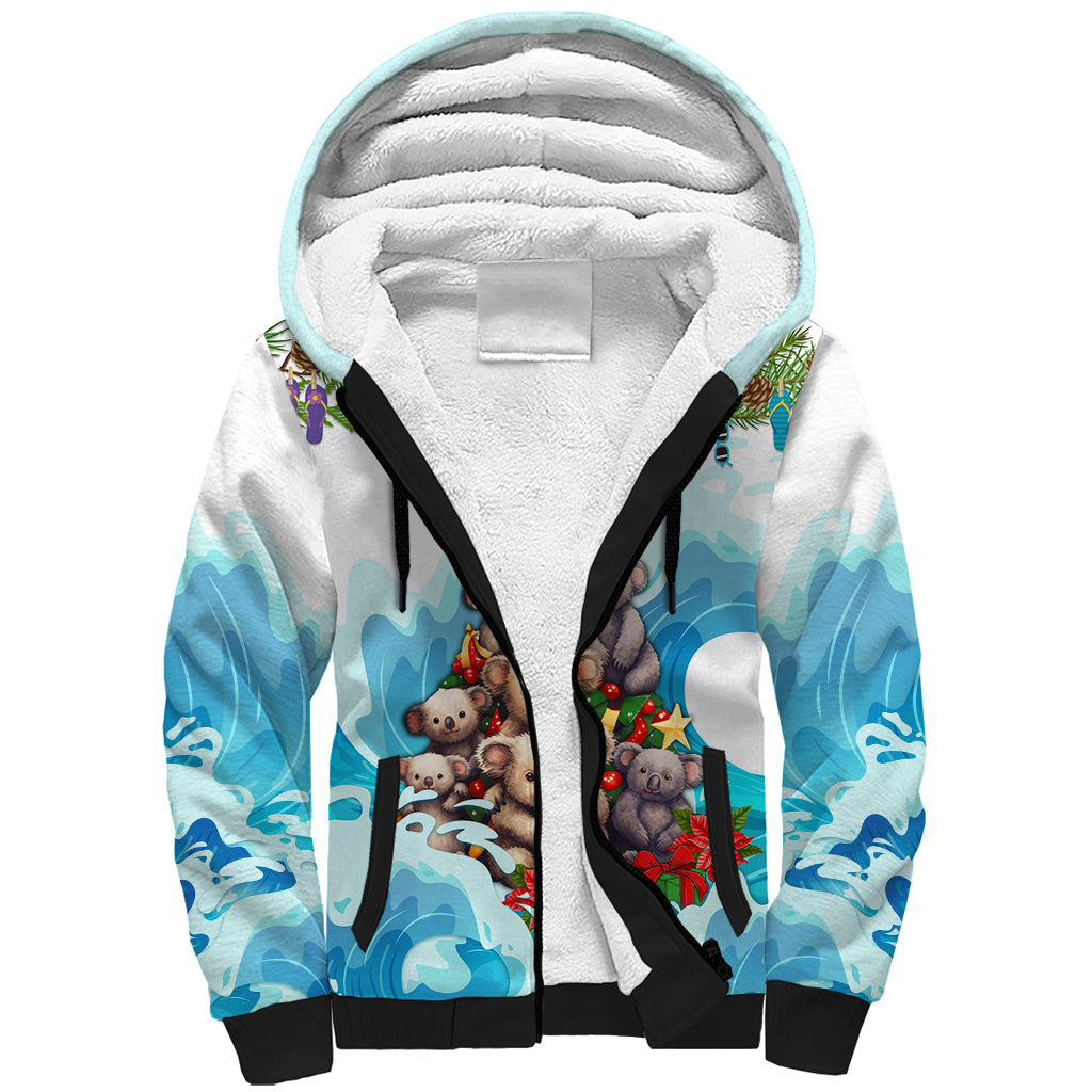 personalised-australia-koala-christmas-sherpa-hoodie-merry-and-bright-breaking-wave