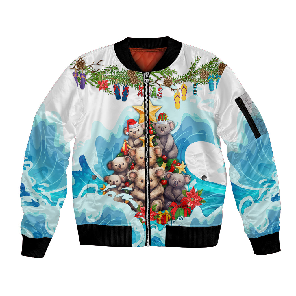 personalised-australia-koala-christmas-sleeve-zip-bomber-jacket-merry-and-bright-breaking-wave