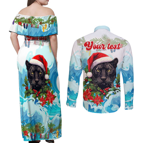 personalised-australia-panthers-christmas-couples-matching-off-shoulder-maxi-dress-and-long-sleeve-button-shirt-merry-and-bright-breaking-wave