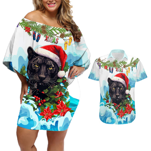 personalised-australia-panthers-christmas-couples-matching-off-shoulder-short-dress-and-hawaiian-shirt-merry-and-bright-breaking-wave