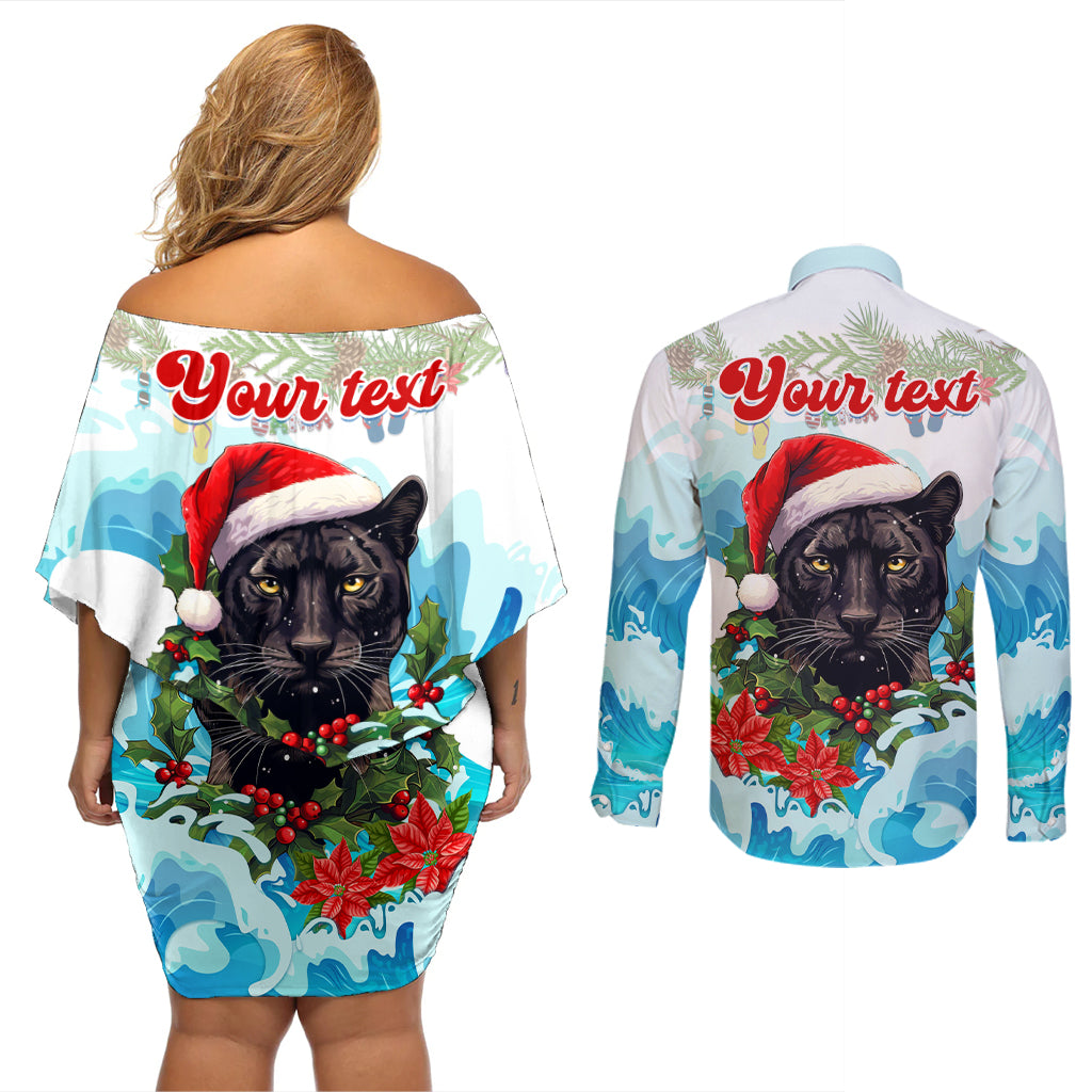 personalised-australia-panthers-christmas-couples-matching-off-shoulder-short-dress-and-long-sleeve-button-shirt-merry-and-bright-breaking-wave