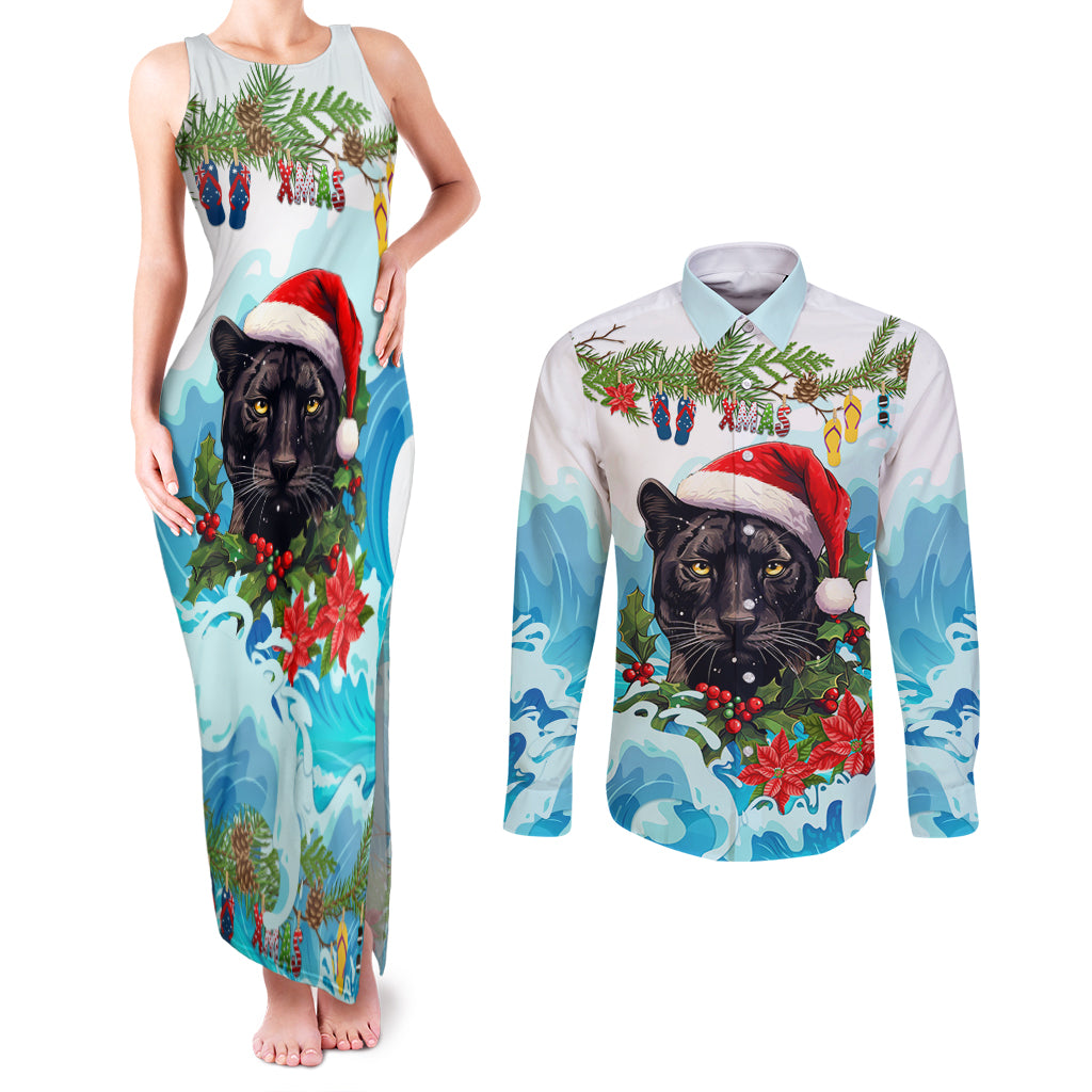 personalised-australia-panthers-christmas-couples-matching-tank-maxi-dress-and-long-sleeve-button-shirt-merry-and-bright-breaking-wave