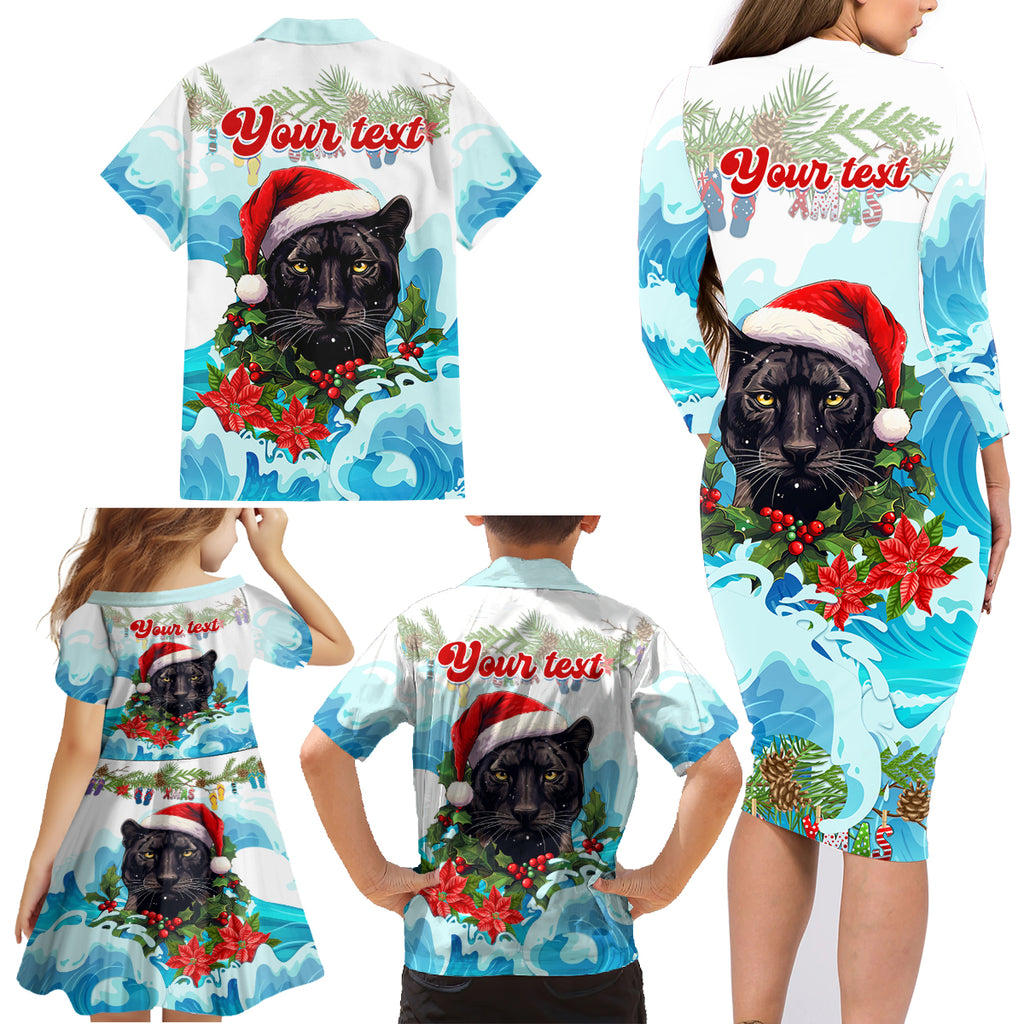 personalised-australia-panthers-christmas-family-matching-long-sleeve-bodycon-dress-and-hawaiian-shirt-merry-and-bright-breaking-wave