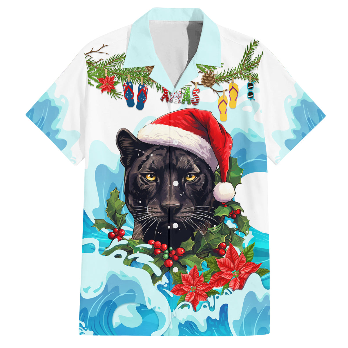 personalised-australia-panthers-christmas-family-matching-long-sleeve-bodycon-dress-and-hawaiian-shirt-merry-and-bright-breaking-wave