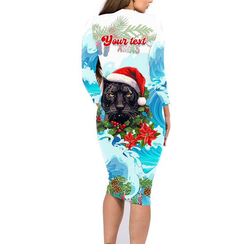 personalised-australia-panthers-christmas-family-matching-long-sleeve-bodycon-dress-and-hawaiian-shirt-merry-and-bright-breaking-wave