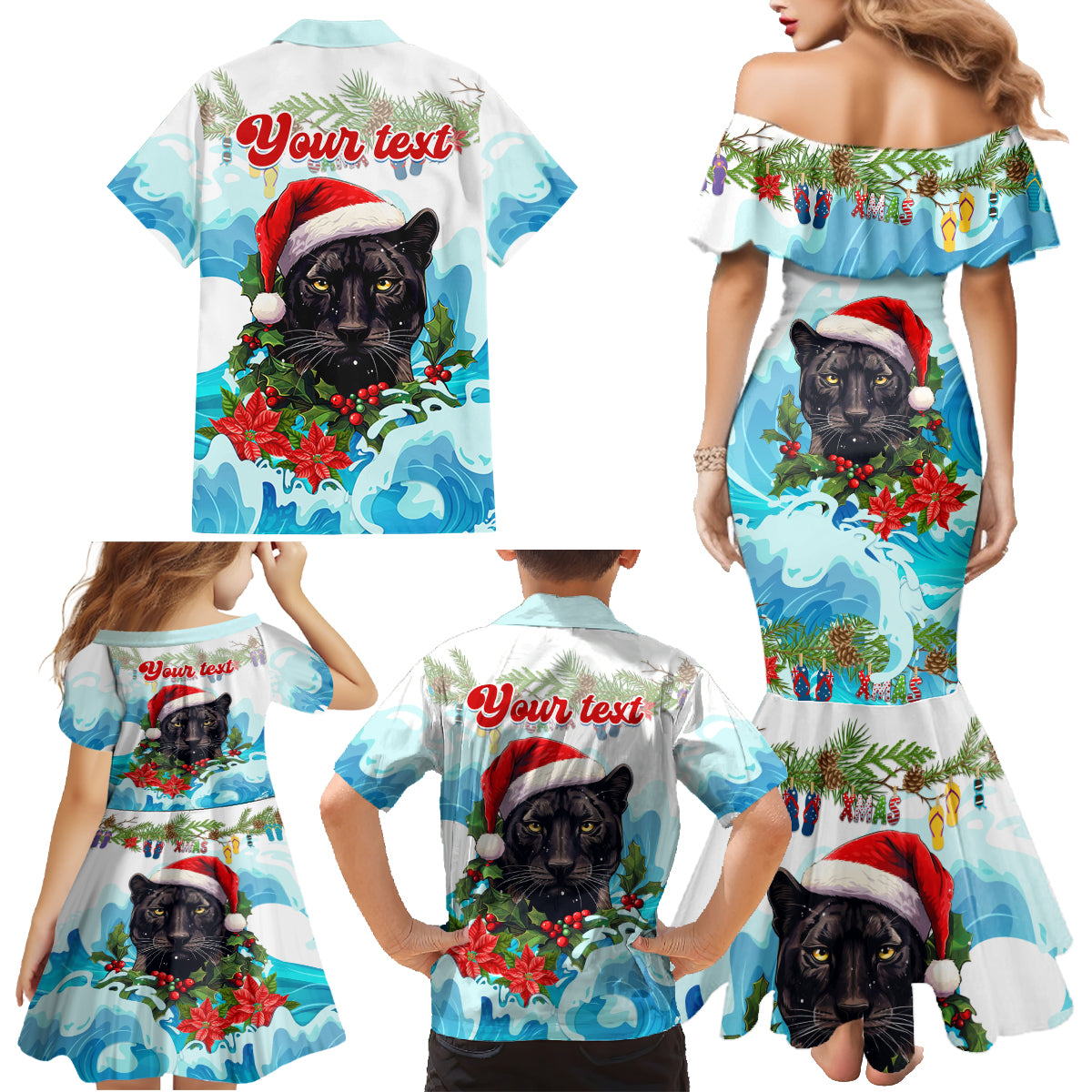 personalised-australia-panthers-christmas-family-matching-mermaid-dress-and-hawaiian-shirt-merry-and-bright-breaking-wave