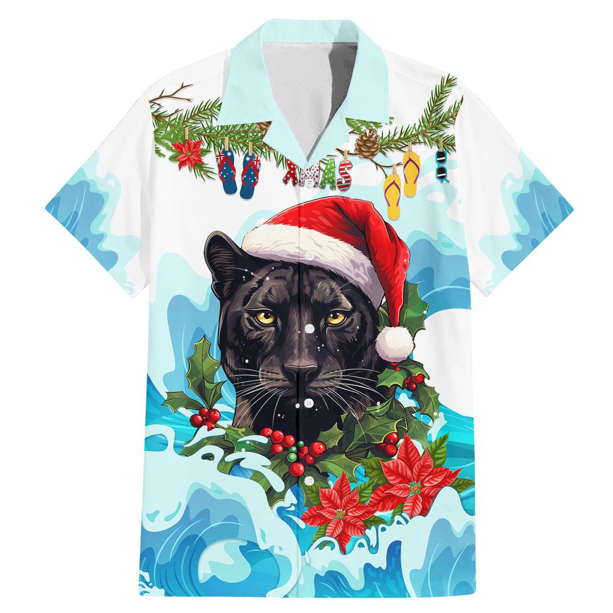 personalised-australia-panthers-christmas-family-matching-mermaid-dress-and-hawaiian-shirt-merry-and-bright-breaking-wave