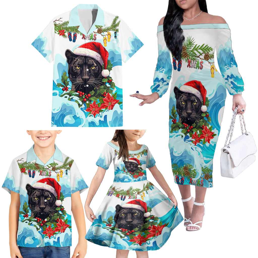personalised-australia-panthers-christmas-family-matching-off-shoulder-long-sleeve-dress-and-hawaiian-shirt-merry-and-bright-breaking-wave