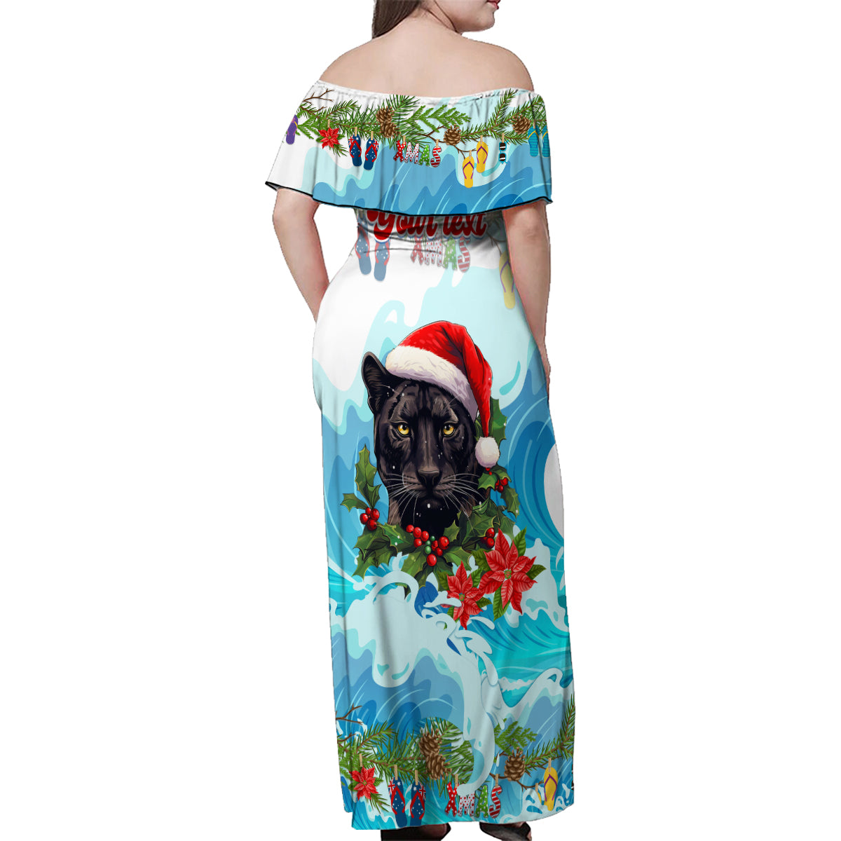 personalised-australia-panthers-christmas-family-matching-off-shoulder-maxi-dress-and-hawaiian-shirt-merry-and-bright-breaking-wave
