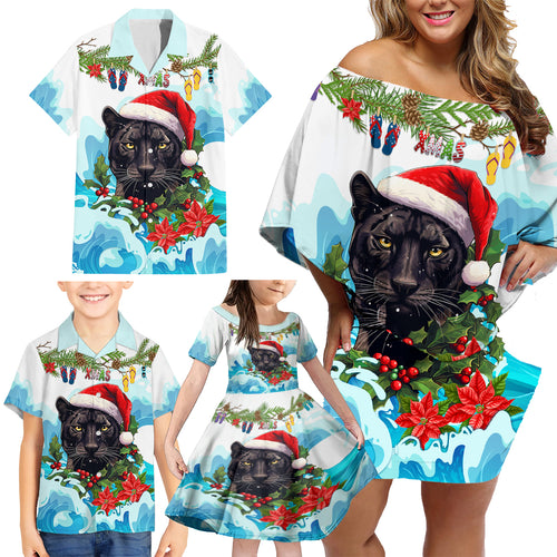 personalised-australia-panthers-christmas-family-matching-off-shoulder-short-dress-and-hawaiian-shirt-merry-and-bright-breaking-wave