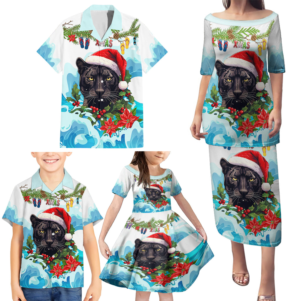 personalised-australia-panthers-christmas-family-matching-puletasi-dress-and-hawaiian-shirt-merry-and-bright-breaking-wave