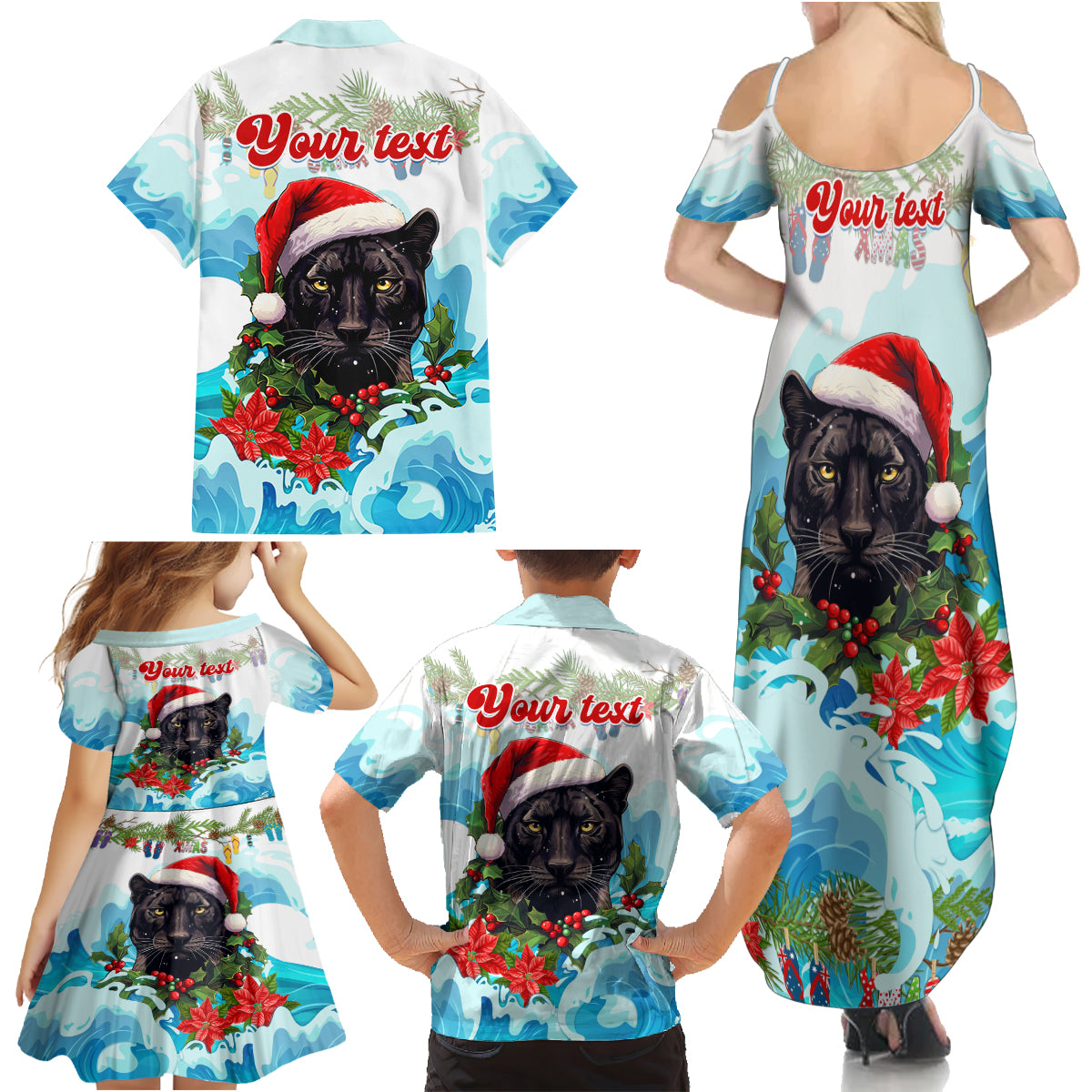 personalised-australia-panthers-christmas-family-matching-summer-maxi-dress-and-hawaiian-shirt-merry-and-bright-breaking-wave