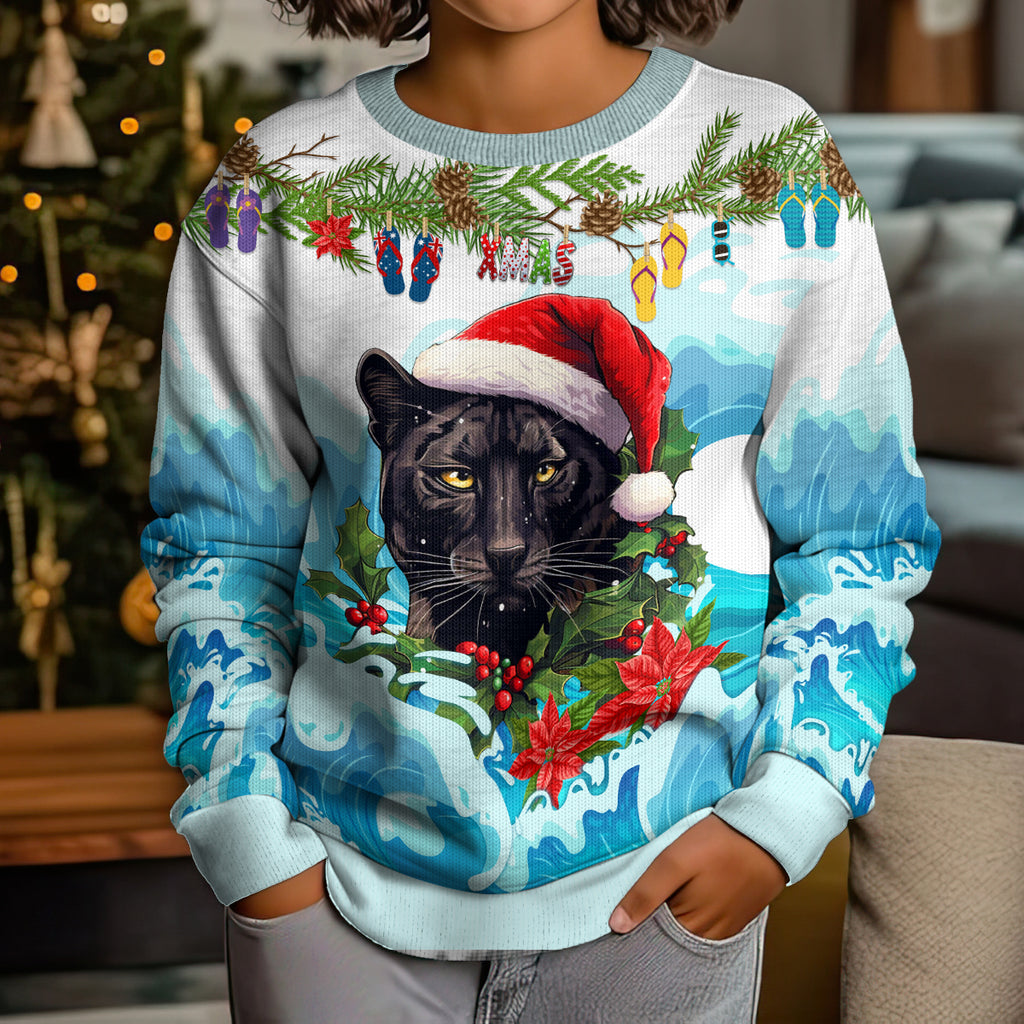 personalised-australia-panthers-christmas-kid-ugly-christmas-sweater-merry-and-bright-breaking-wave