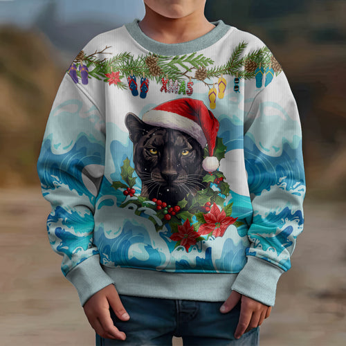 personalised-australia-panthers-christmas-kid-ugly-christmas-sweater-merry-and-bright-breaking-wave