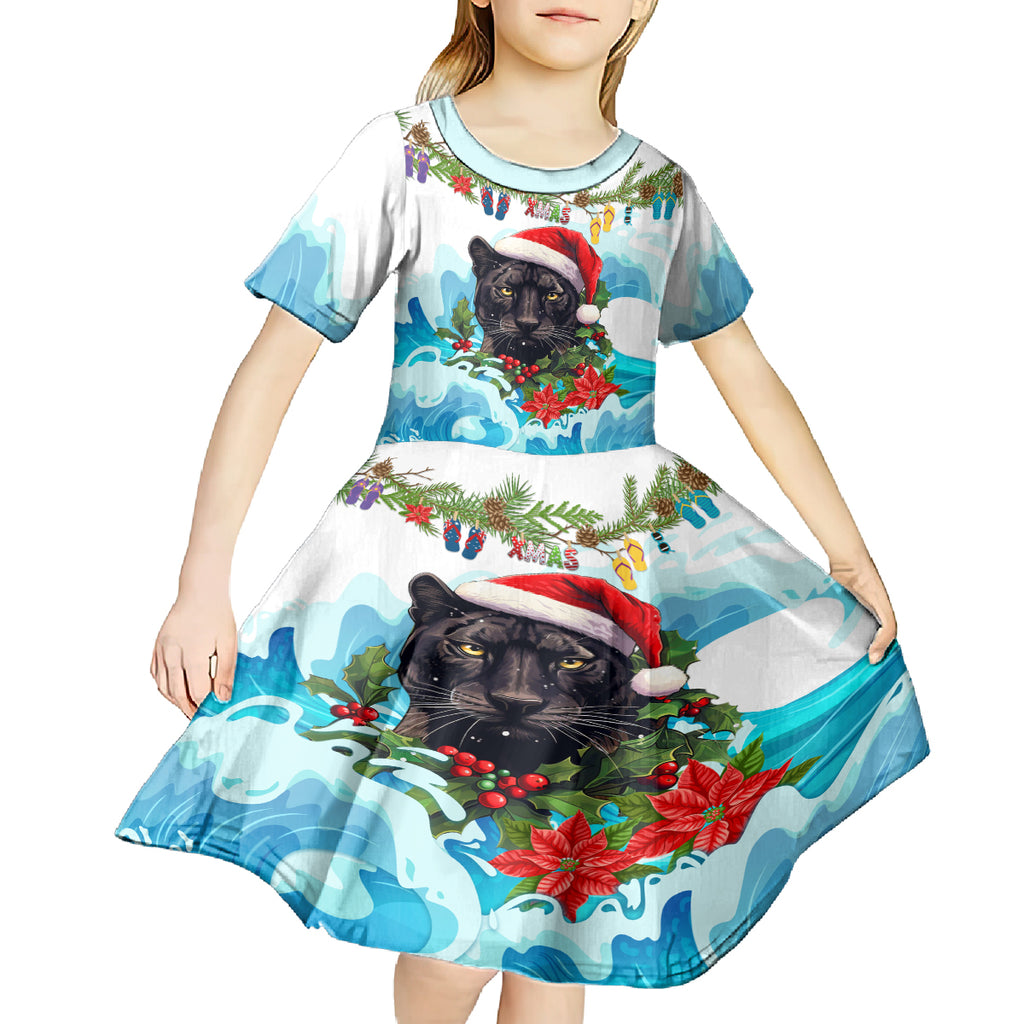 personalised-australia-panthers-christmas-kid-short-sleeve-dress-merry-and-bright-breaking-wave