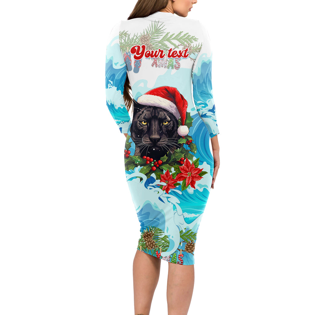 personalised-australia-panthers-christmas-long-sleeve-bodycon-dress-merry-and-bright-breaking-wave