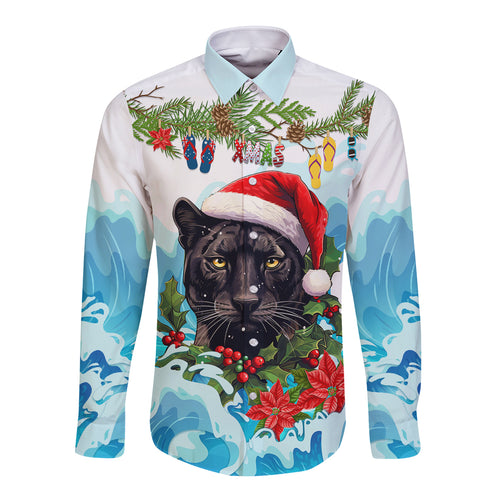 personalised-australia-panthers-christmas-long-sleeve-button-shirt-merry-and-bright-breaking-wave