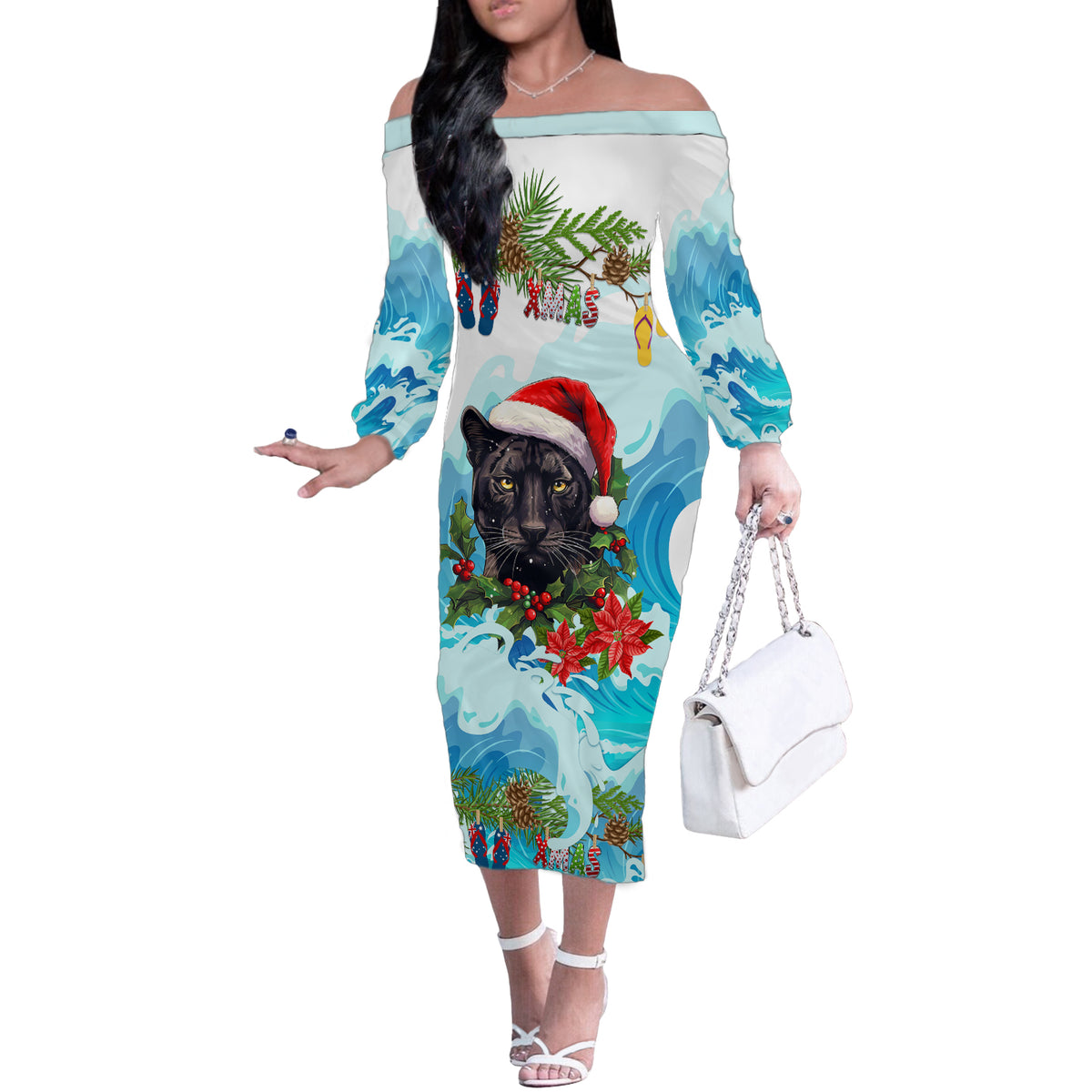 personalised-australia-panthers-christmas-off-the-shoulder-long-sleeve-dress-merry-and-bright-breaking-wave