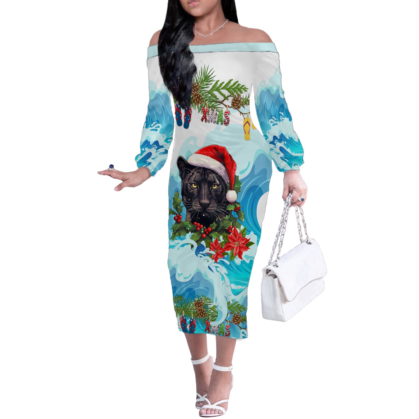 personalised-australia-panthers-christmas-off-the-shoulder-long-sleeve-dress-merry-and-bright-breaking-wave