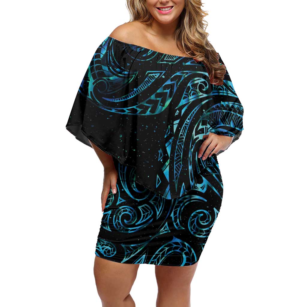 New Zealand Tribal Tattoo Family Matching Off Shoulder Short Dress and Hawaiian Shirt With Matariki Art