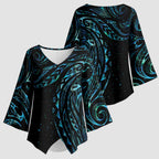 New Zealand Matariki Kimono Sleeve Blouse Galaxy Maori Tribal Tattoo - Aussie Hoodie