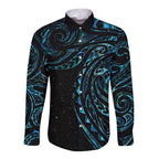 New Zealand Tribal Tattoo Long Sleeve Button Shirt With Matariki Art
